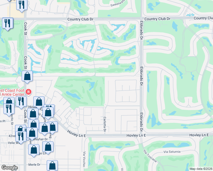 map of restaurants, bars, coffee shops, grocery stores, and more near 41215 Carlotta Drive in Palm Desert
