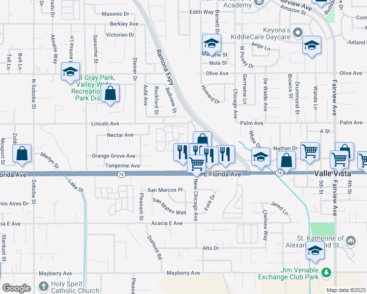 map of restaurants, bars, coffee shops, grocery stores, and more near in Valle Vista