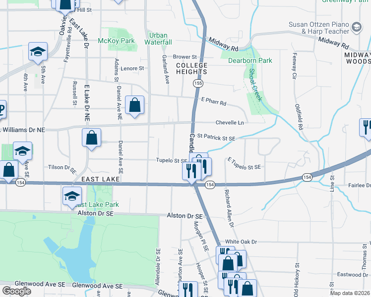 map of restaurants, bars, coffee shops, grocery stores, and more near 79 Candler Road Northeast in Atlanta