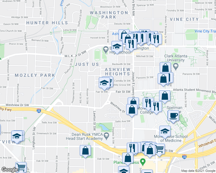 map of restaurants, bars, coffee shops, grocery stores, and more near 1027 Ashby Grove Southwest in Atlanta