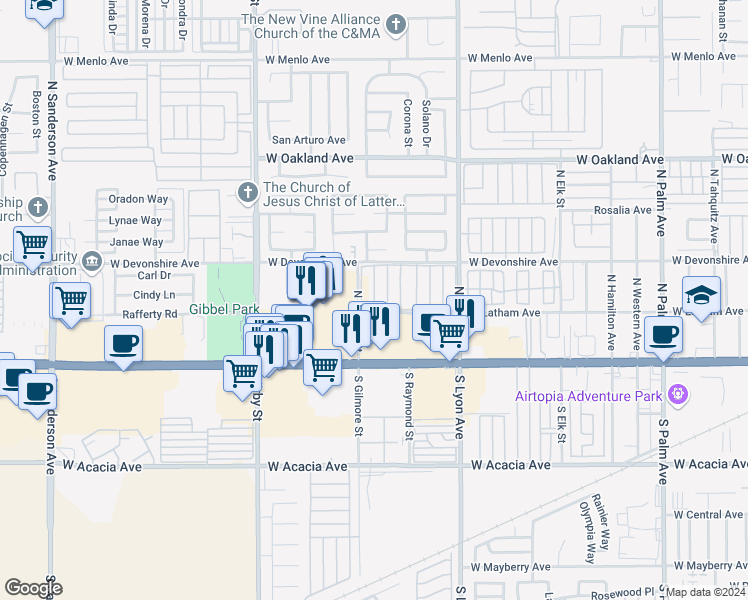 map of restaurants, bars, coffee shops, grocery stores, and more near in Hemet