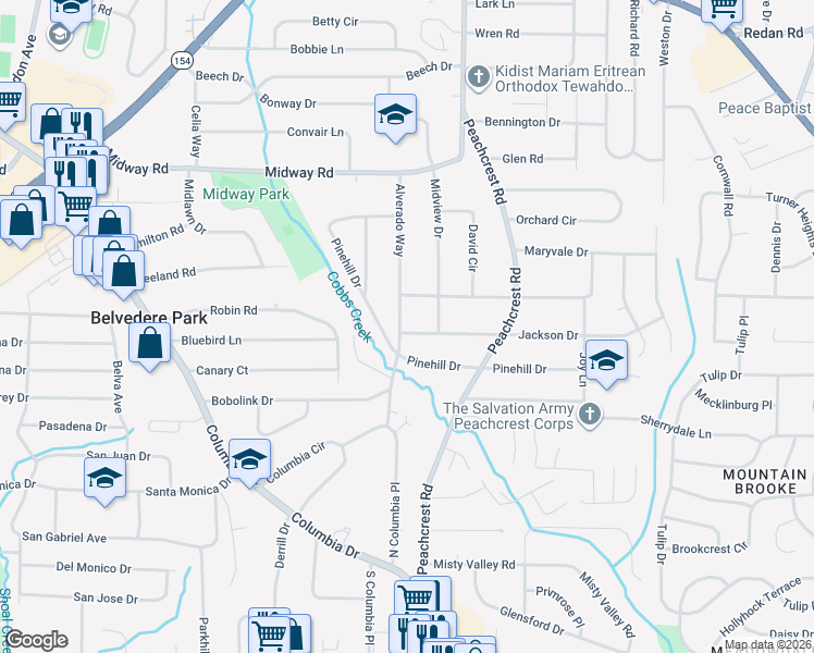 map of restaurants, bars, coffee shops, grocery stores, and more near 3336 Jackson Drive in Decatur