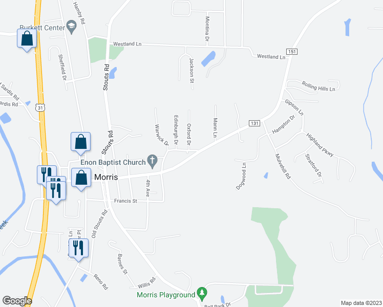 map of restaurants, bars, coffee shops, grocery stores, and more near 8413 Counts Road in Morris