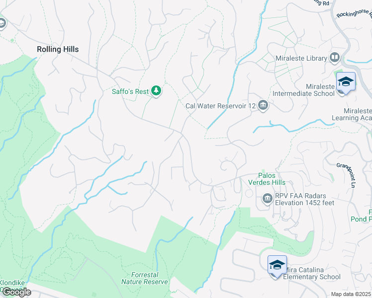 map of restaurants, bars, coffee shops, grocery stores, and more near 2 Flying Mane Road in Rolling Hills