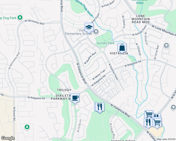 map of restaurants, bars, coffee shops, grocery stores, and more near 12645 West Morning Vista Drive in Peoria