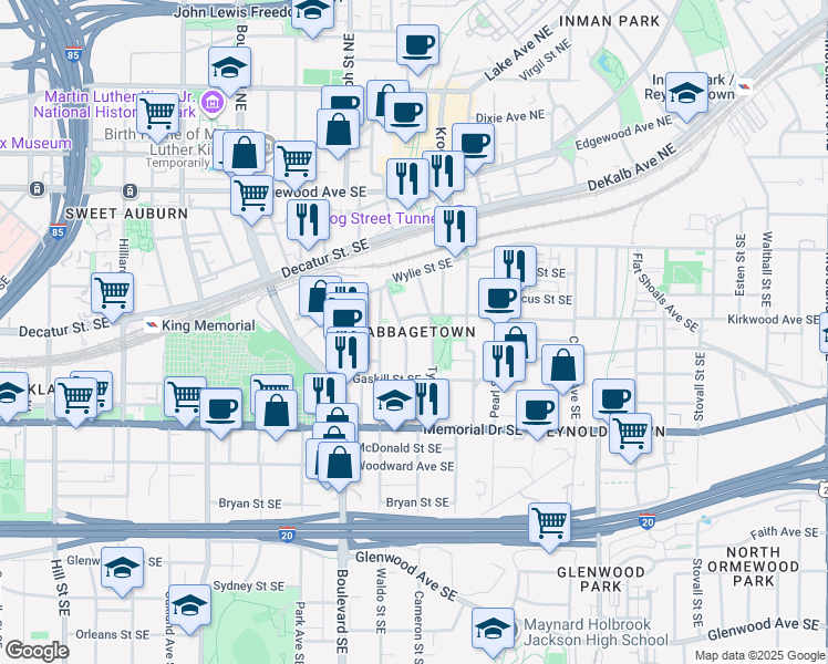 map of restaurants, bars, coffee shops, grocery stores, and more near in Atlanta