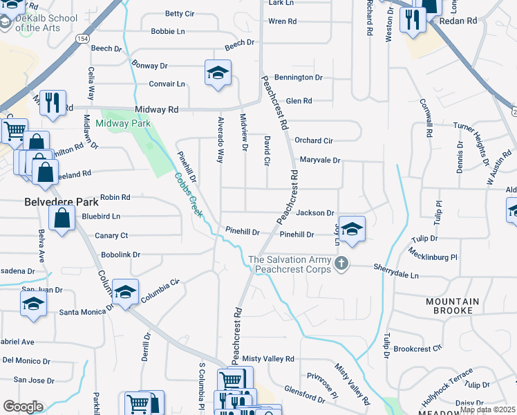 map of restaurants, bars, coffee shops, grocery stores, and more near 3372 Jackson Drive in Decatur