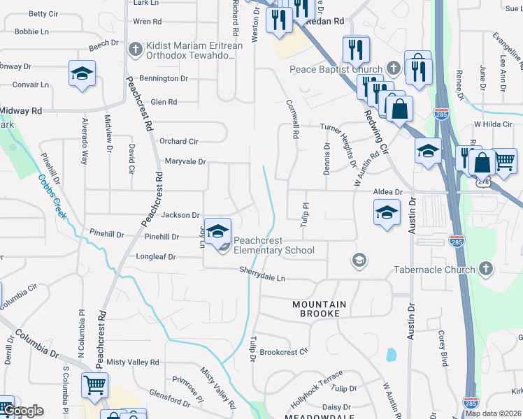map of restaurants, bars, coffee shops, grocery stores, and more near 1478 Cobb Branch Drive in Decatur