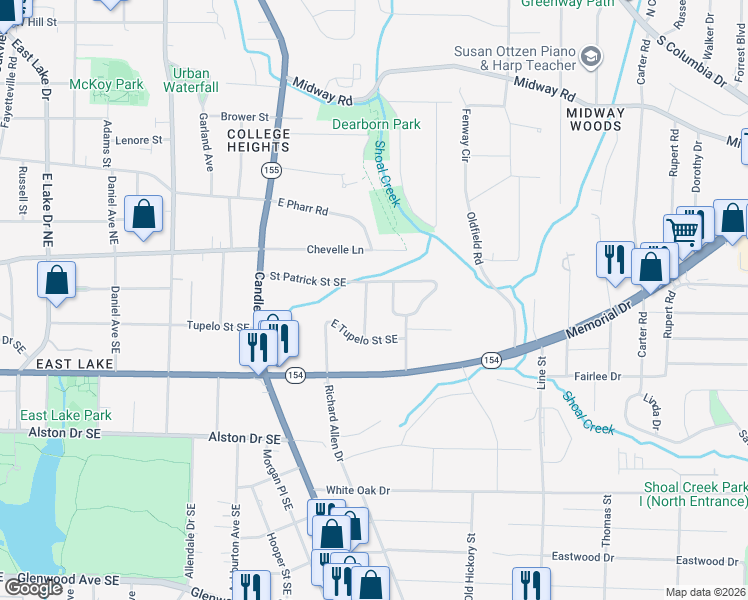 map of restaurants, bars, coffee shops, grocery stores, and more near 1496 Harvest Lane Southeast in Atlanta