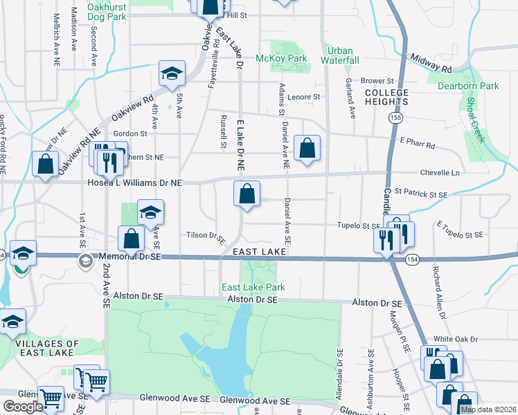 map of restaurants, bars, coffee shops, grocery stores, and more near 2653 Arbor Avenue Southeast in Atlanta