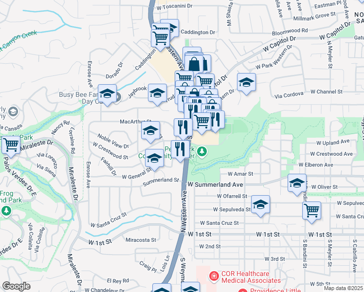 map of restaurants, bars, coffee shops, grocery stores, and more near 29505 South Western Avenue in Rancho Palos Verdes