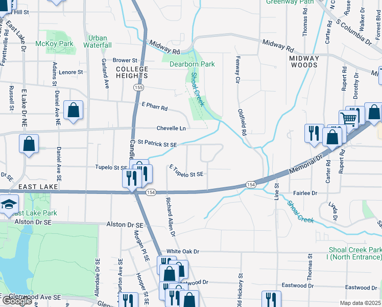 map of restaurants, bars, coffee shops, grocery stores, and more near 1496 Harvest Lane Southeast in Atlanta