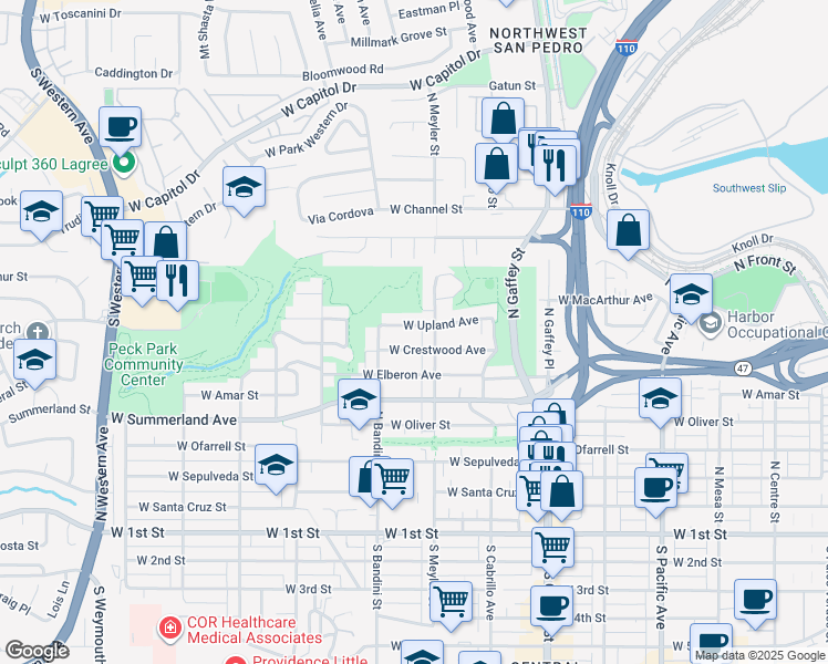 map of restaurants, bars, coffee shops, grocery stores, and more near 931 West Upland Avenue in Los Angeles