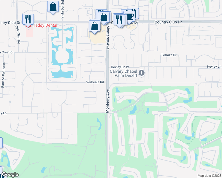 map of restaurants, bars, coffee shops, grocery stores, and more near 152 Las Lomas in Palm Desert