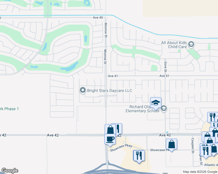 map of restaurants, bars, coffee shops, grocery stores, and more near 41189 Langley Court in Indio