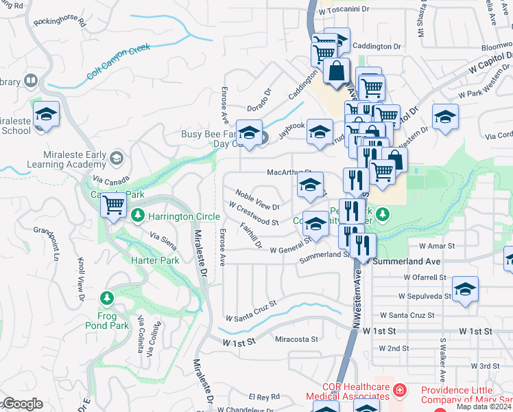 map of restaurants, bars, coffee shops, grocery stores, and more near 2070 Noble View Drive in Rancho Palos Verdes