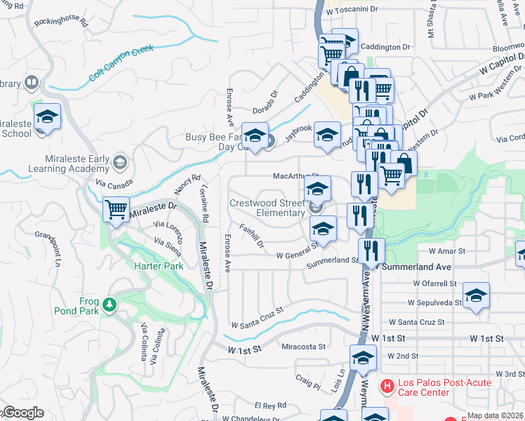 map of restaurants, bars, coffee shops, grocery stores, and more near 2070 Noble View Drive in Rancho Palos Verdes