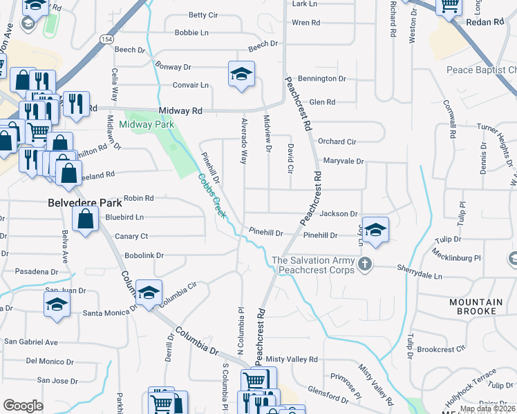 map of restaurants, bars, coffee shops, grocery stores, and more near 3336 Jackson Drive in Decatur