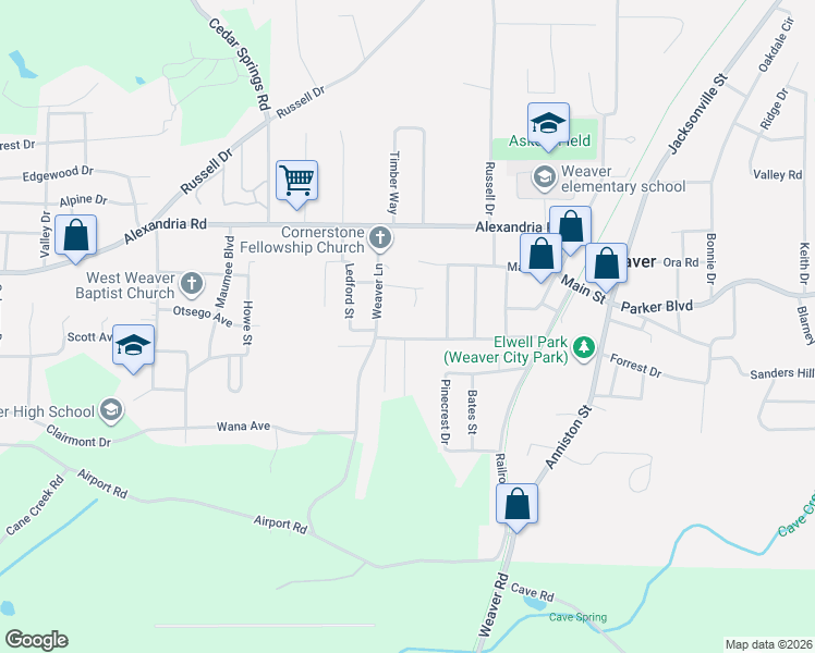 map of restaurants, bars, coffee shops, grocery stores, and more near 514 Meharg Street in Weaver