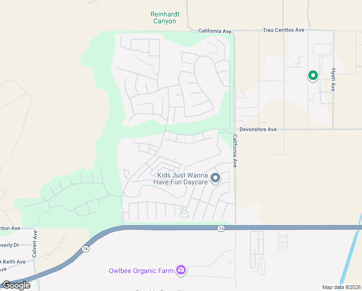 map of restaurants, bars, coffee shops, grocery stores, and more near 7969 Mickelson Way in Hemet