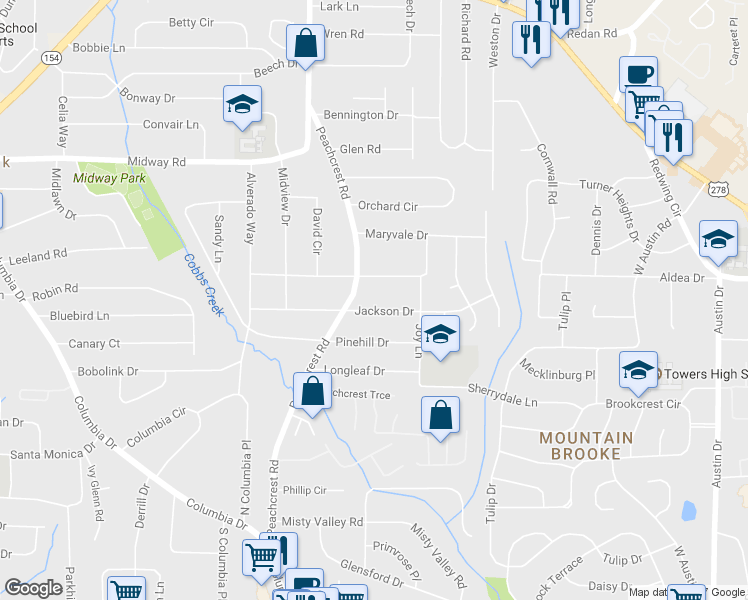 map of restaurants, bars, coffee shops, grocery stores, and more near 3446 Jackson Drive in Decatur