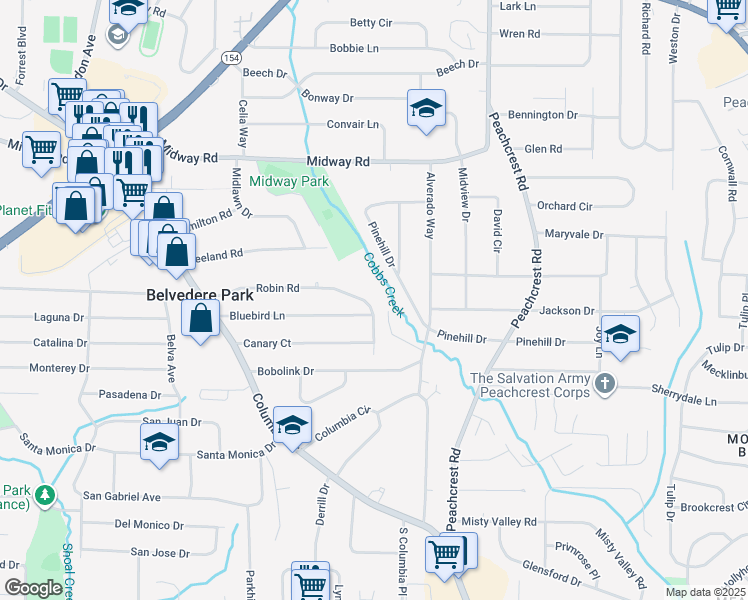 map of restaurants, bars, coffee shops, grocery stores, and more near 3258 Robin Road in Decatur