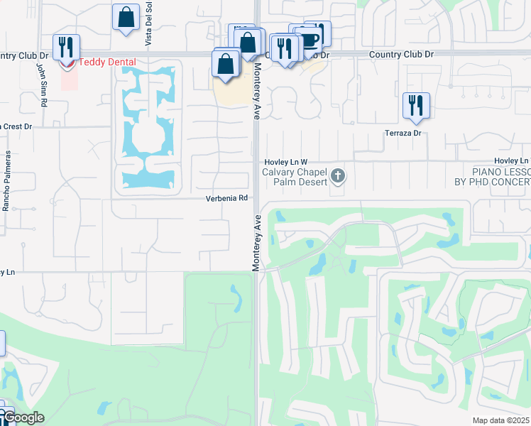 map of restaurants, bars, coffee shops, grocery stores, and more near 152 Las Lomas in Palm Desert