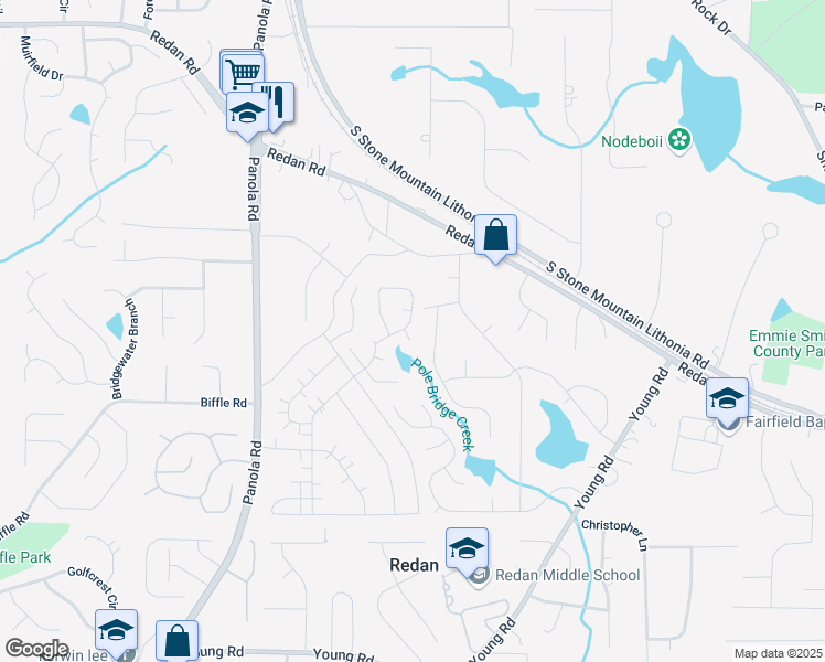 map of restaurants, bars, coffee shops, grocery stores, and more near 1358 Stoneleigh Way in Stone Mountain