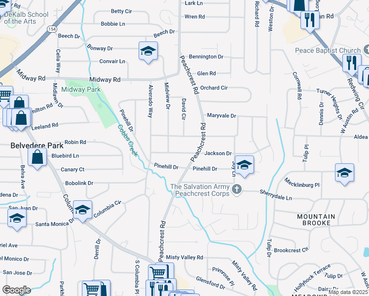 map of restaurants, bars, coffee shops, grocery stores, and more near 3388 Jackson Drive in Decatur