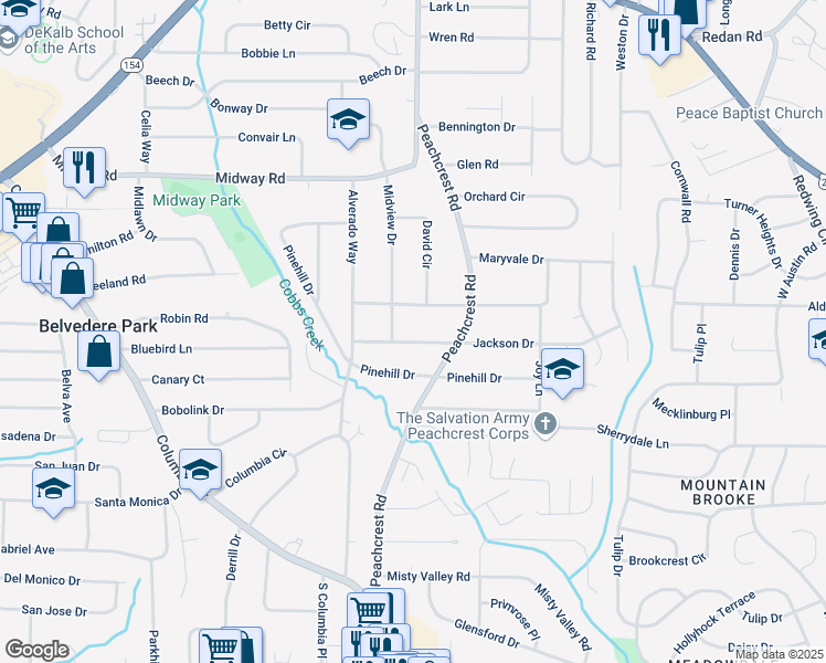 map of restaurants, bars, coffee shops, grocery stores, and more near 3372 Jackson Drive in Decatur