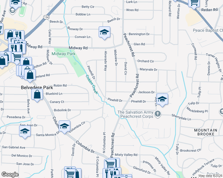 map of restaurants, bars, coffee shops, grocery stores, and more near 3336 Jackson Drive in Decatur