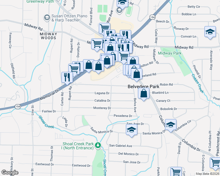map of restaurants, bars, coffee shops, grocery stores, and more near 2969 Belvedere Lane in Decatur