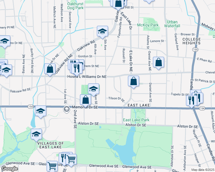 map of restaurants, bars, coffee shops, grocery stores, and more near 59 Willow Wood Circle Southeast in Atlanta