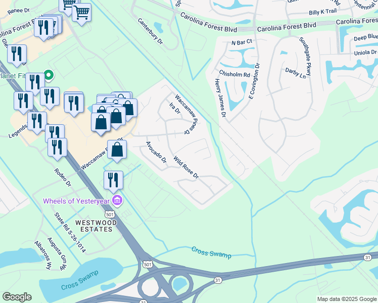 map of restaurants, bars, coffee shops, grocery stores, and more near 558 Plum Court in Myrtle Beach