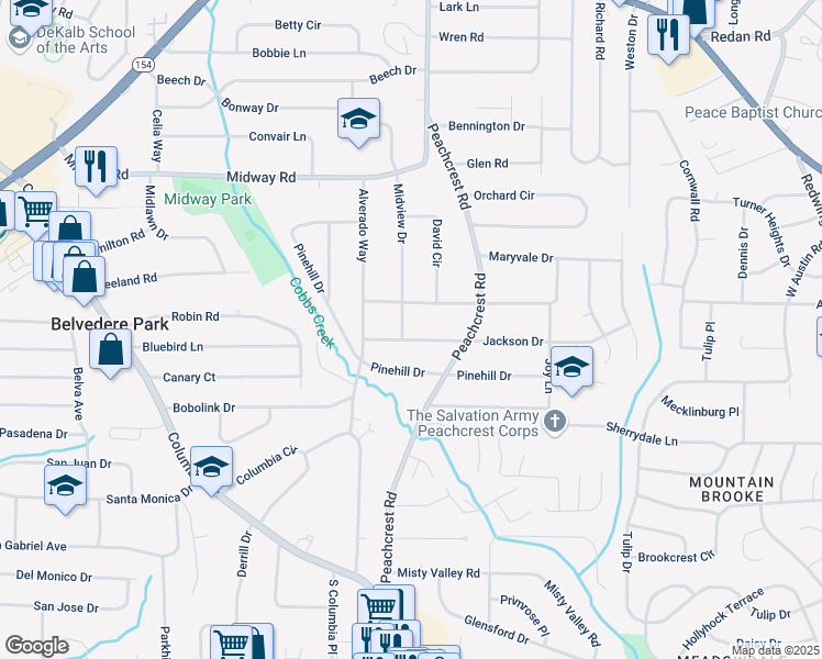 map of restaurants, bars, coffee shops, grocery stores, and more near 3358 Jackson Drive in Decatur