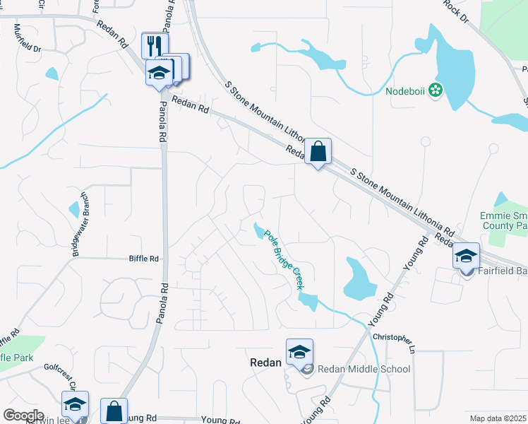 map of restaurants, bars, coffee shops, grocery stores, and more near 1358 Stoneleigh Way in Stone Mountain