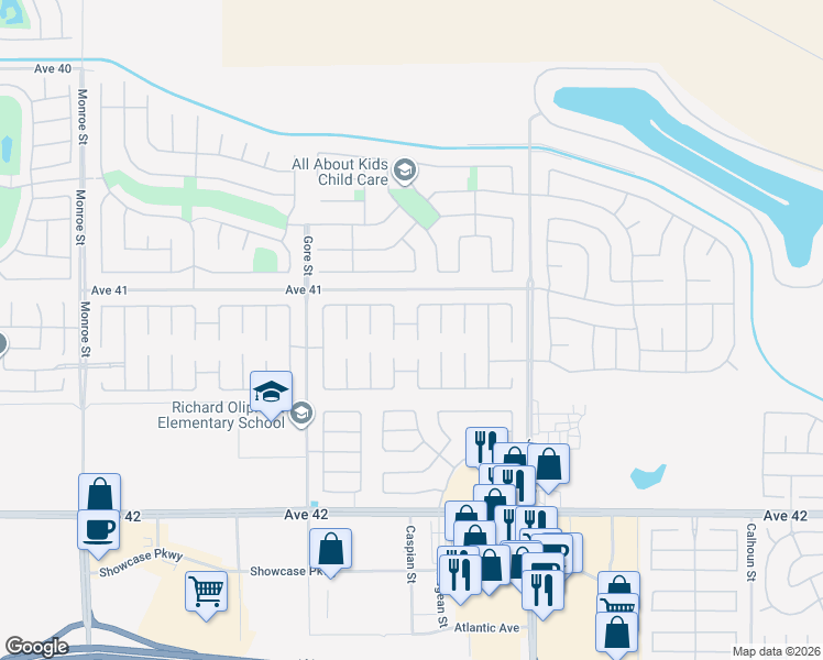 map of restaurants, bars, coffee shops, grocery stores, and more near 41183 Dover Court in Indio