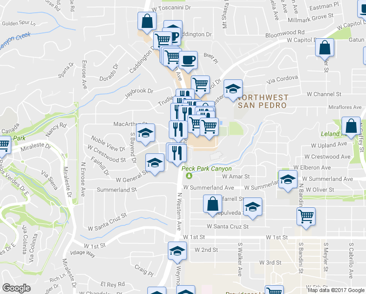 map of restaurants, bars, coffee shops, grocery stores, and more near 29505 N Western Ave in Rancho Palos Verdes