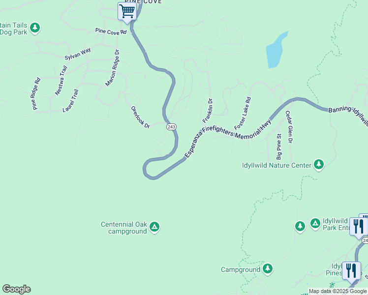 map of restaurants, bars, coffee shops, grocery stores, and more near 24520 Banning Idyllwild Road in Idyllwild-Pine Cove
