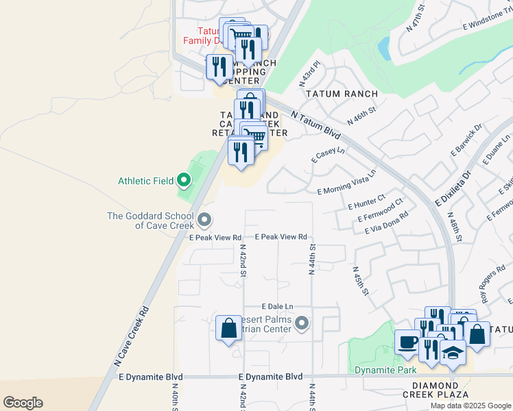 map of restaurants, bars, coffee shops, grocery stores, and more near 4301 East Morning Vista Lane in Cave Creek