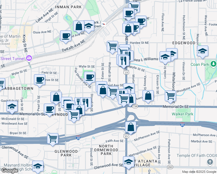 map of restaurants, bars, coffee shops, grocery stores, and more near 139 Walthall Street Southeast in Atlanta