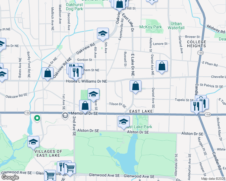 map of restaurants, bars, coffee shops, grocery stores, and more near 59 Willow Wood Circle Southeast in Atlanta