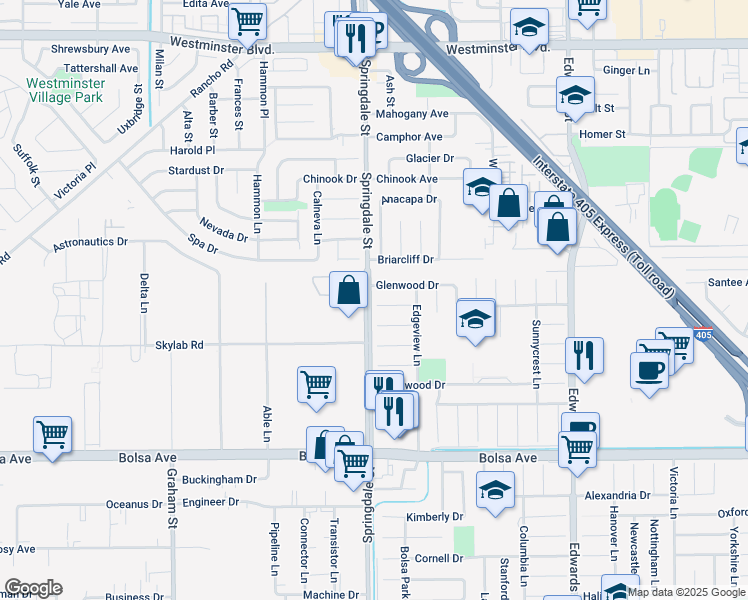 map of restaurants, bars, coffee shops, grocery stores, and more near 6001 Hardwick Circle in Huntington Beach