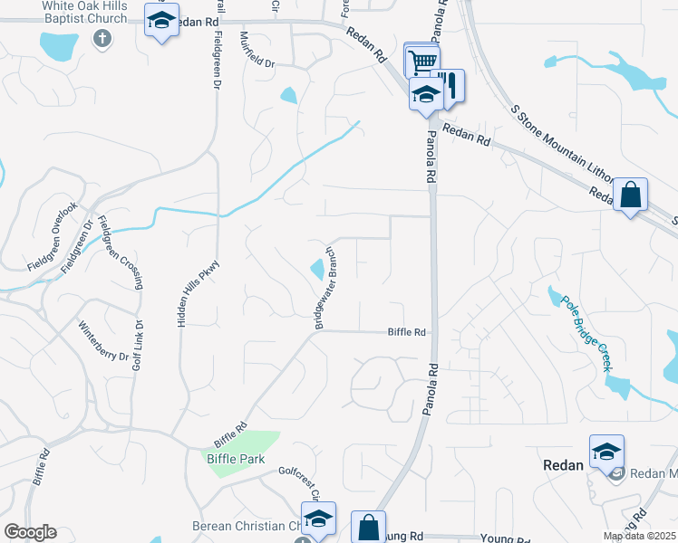 map of restaurants, bars, coffee shops, grocery stores, and more near 1444 Bridgewater Branch in Stone Mountain