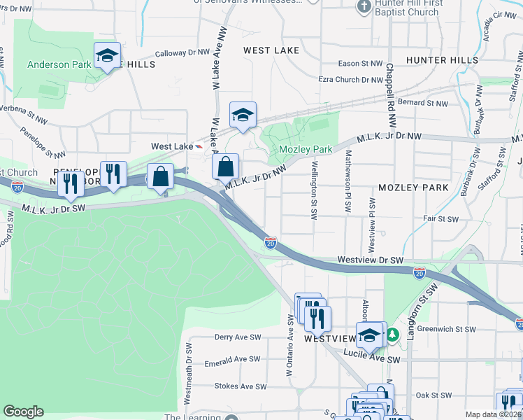 map of restaurants, bars, coffee shops, grocery stores, and more near 190 Racine Street Southwest in Atlanta