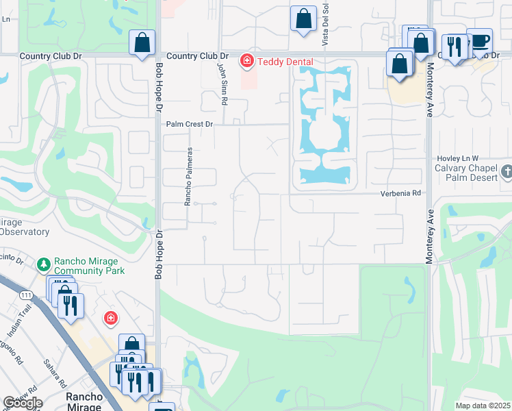 map of restaurants, bars, coffee shops, grocery stores, and more near 72470 Silver Spur Lane in Rancho Mirage