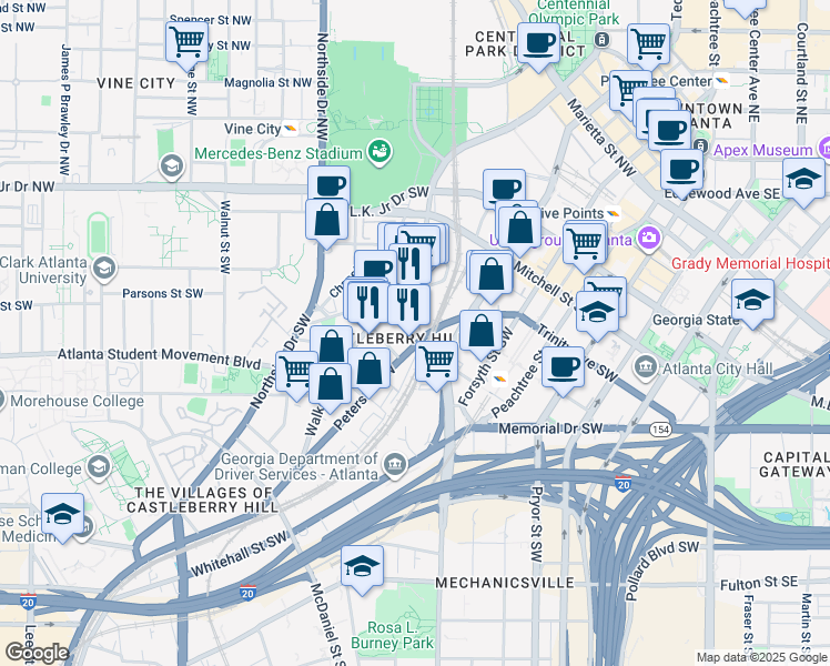 map of restaurants, bars, coffee shops, grocery stores, and more near 161 Mangum Street Southwest in Atlanta