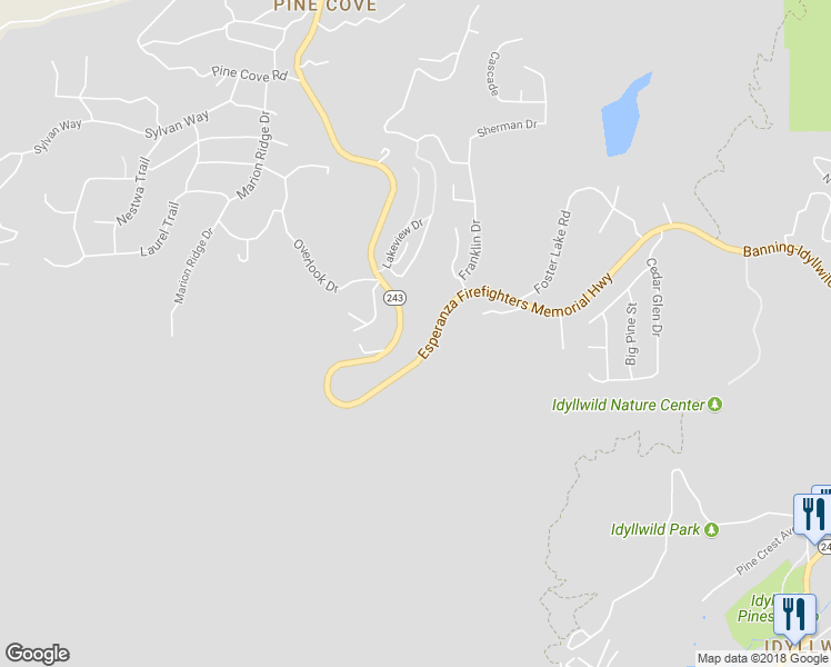 map of restaurants, bars, coffee shops, grocery stores, and more near 24520 Banning Idyllwild Road in Idyllwild-Pine Cove