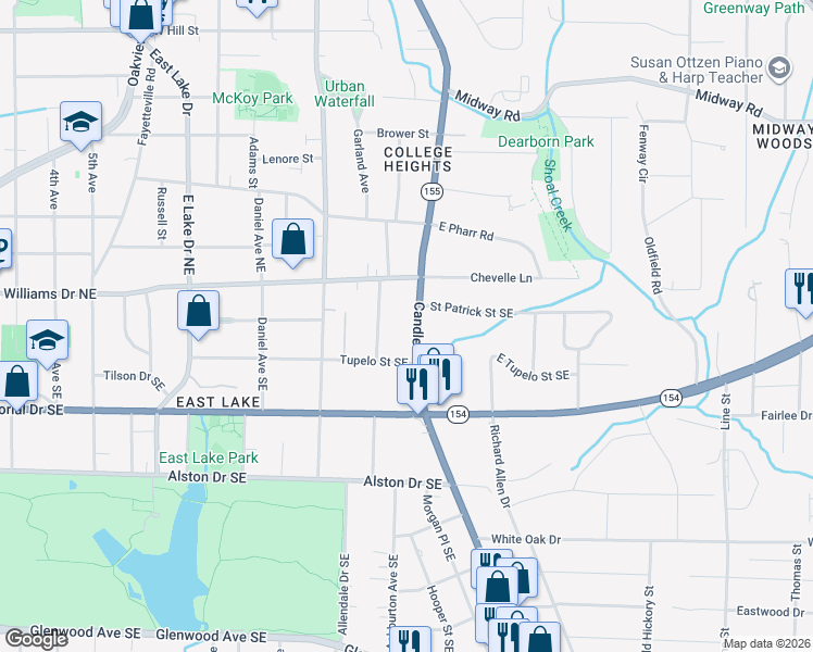 map of restaurants, bars, coffee shops, grocery stores, and more near 79 Candler Road Northeast in Atlanta