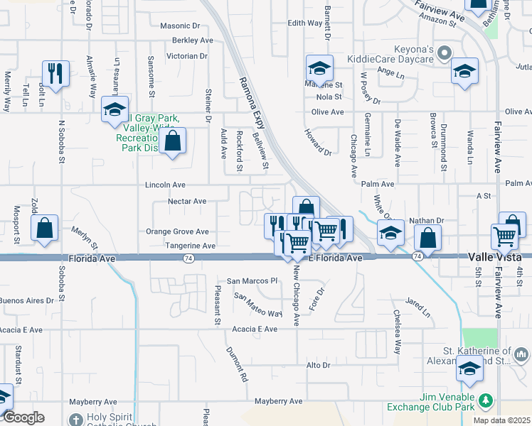 map of restaurants, bars, coffee shops, grocery stores, and more near in Valle Vista